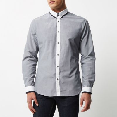 Navy contrast slim fit shirt